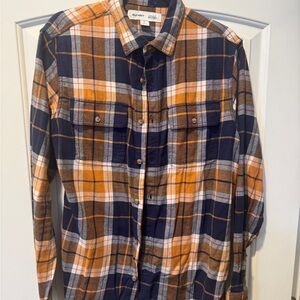 Old Navy Men's Plaid Shirt - Navy and Orange